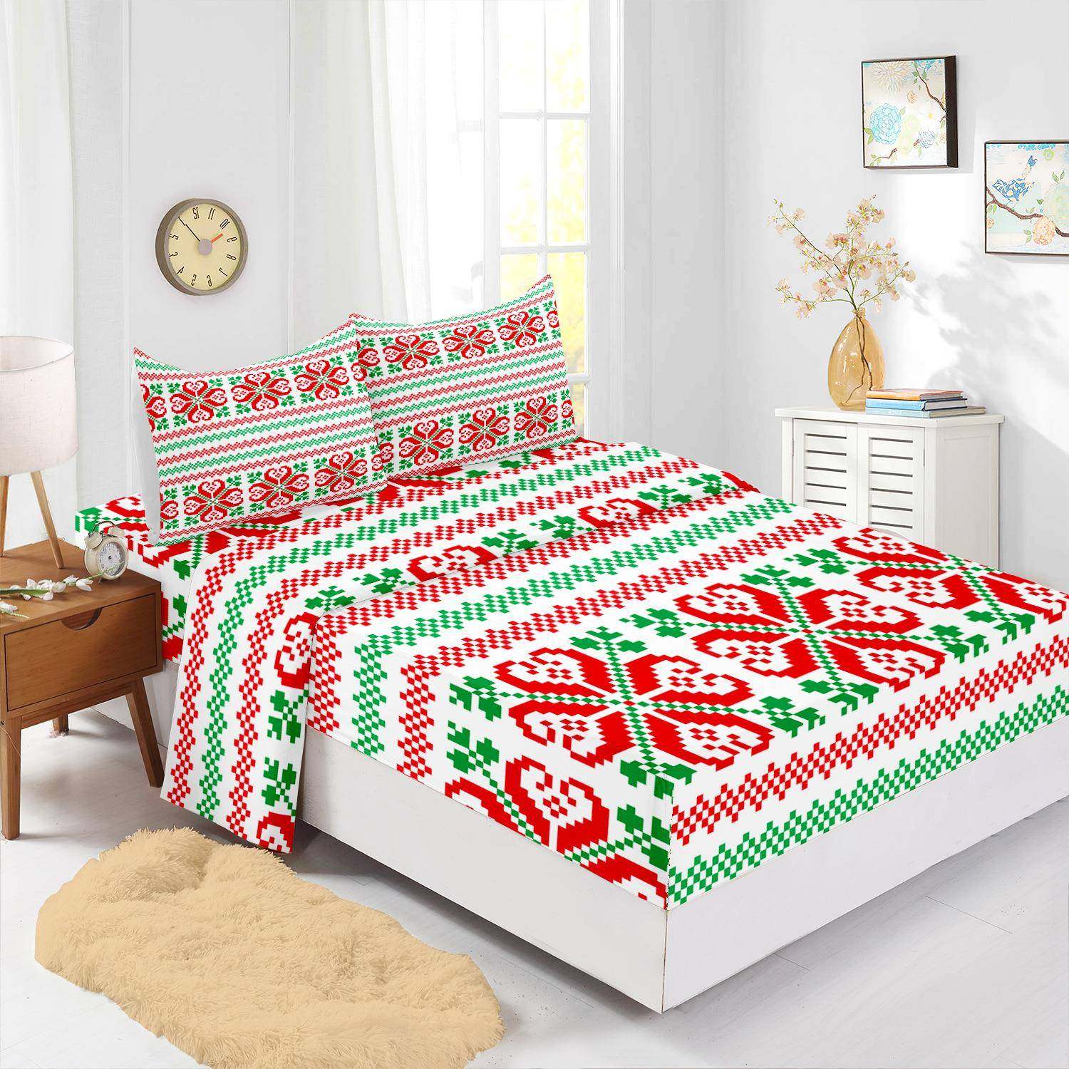 床笠四件套圣诞节床品外贸印花床垫保护套,淘宝优惠券,粉丝福利购,淘宝优惠卷