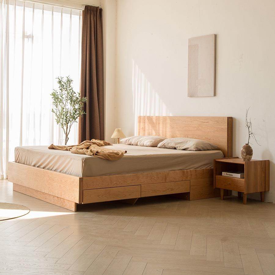 北欧简约实木床樱桃木气压床主卧1.8米落地箱体床储物收纳床原木,淘宝优惠券,粉丝福利购,淘宝优惠卷