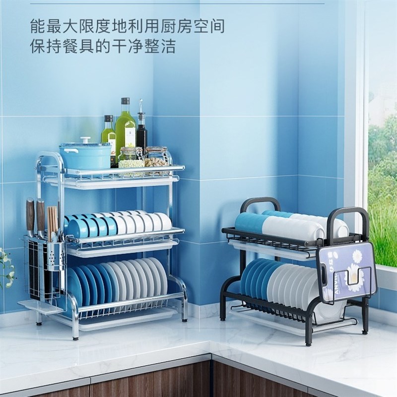 304不锈钢厨房碗架沥水架晾放碗筷沥碗柜双层用品收纳盒置物2层 - 图0