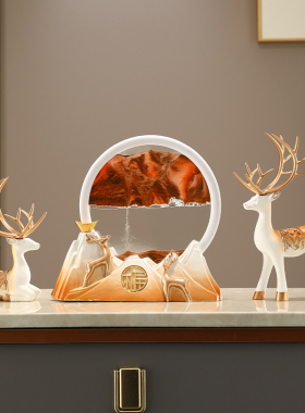 迎客松创意流沙画摆件沙漏客厅入户玄关酒柜办公室领导高档装饰品