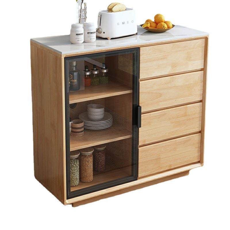 北欧全实木餐边柜岩板简约多功能玻璃储物柜客厅茶水收纳柜玄关柜,淘宝优惠券,粉丝福利购,淘宝优惠卷