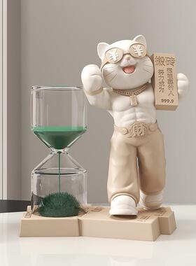 厂肌肉招财FKD6499猫磁性沙沙漏面装饰品摆件书房电流视柜办家公