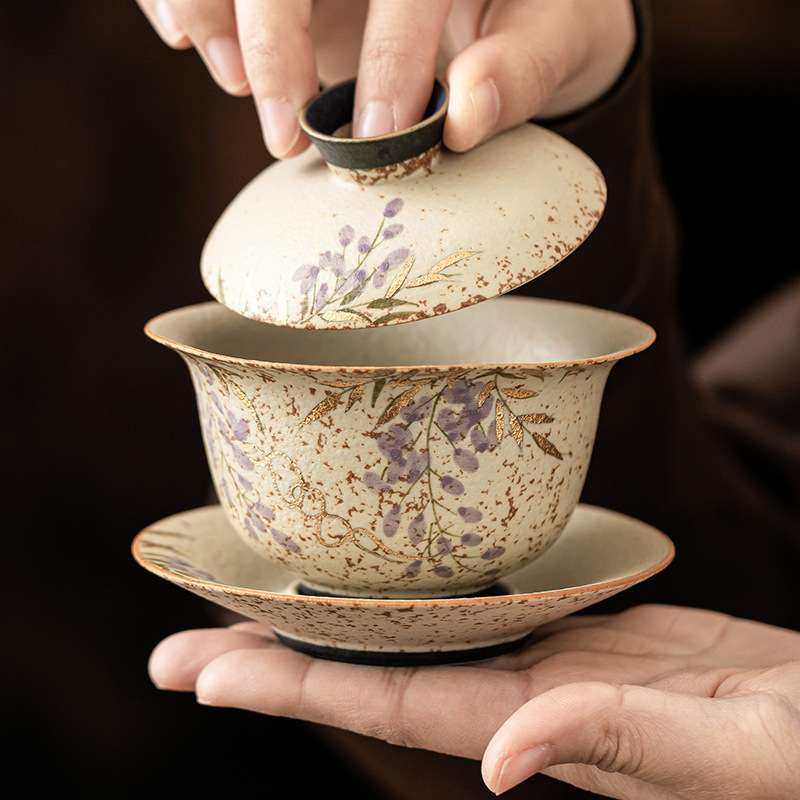 青花火石红盖碗茶壶茶海公道杯马克杯茶杯高档描金手绘紫藤花单品,淘宝优惠券,粉丝福利购,淘宝优惠卷