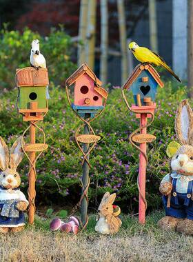 户外庭院装饰插底房装子木环创摆件园鸟窝阳台地插幼屋儿Z12园花