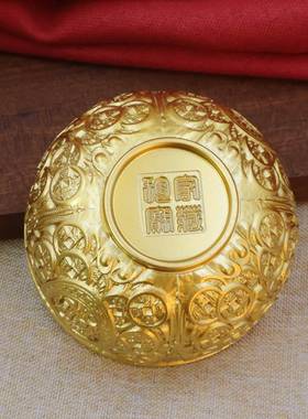 黄铜碗金碗钱碗黄铜浮雕龙凤碗铜百福碗聚财宝盆招摆饭件金钱碗大