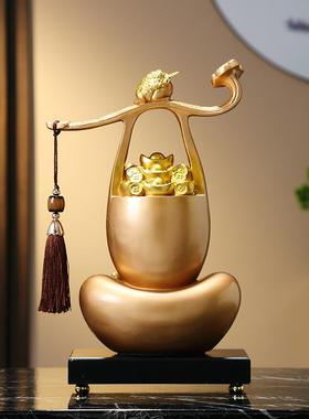 创意中金色一聚式一桶金宝盆摆件招财聚财家客居厅玄关档装饰乔迁