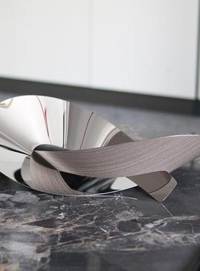 轻奢简约创意异形金属木纹果盘摆件样板间QLJ民居客家厅宿饰软装