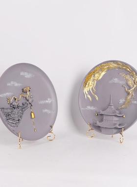 MC-TY-76现代树新中式描金立盘摆件样版展房厅隔断书柜酒店脂大堂