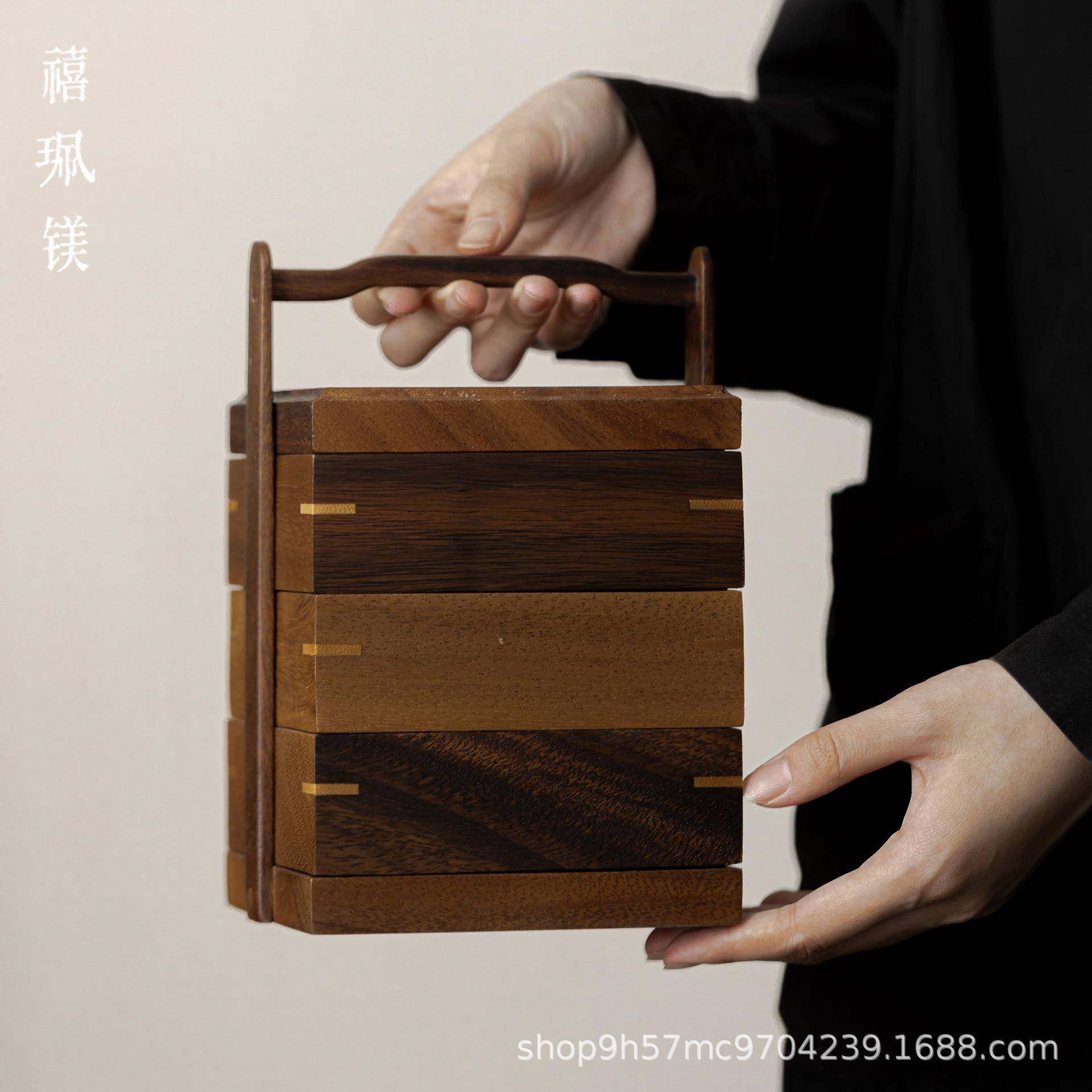 禧珮9500镁胡桃木三层便收纳手点提盒提实木篮水果茶盘户外携茶具,淘宝优惠券,粉丝福利购,淘宝优惠卷