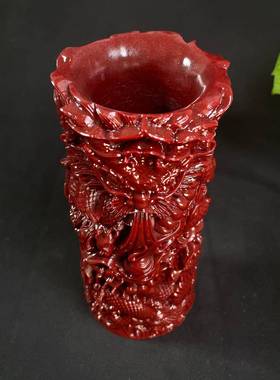 朱砂紫筒金砂龙笔件摆居家书房办公柱室招财纳福006385雕刻九龙