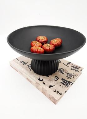 现代新式寂黑色高脚ES-A6351侘托盘摆收纳水中果盆客厅茶几餐桌软