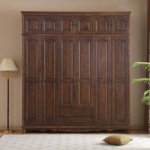 美式实木衣柜现代简约四五六门家用卧室收纳储物柜复古主卧大衣橱 - 图1