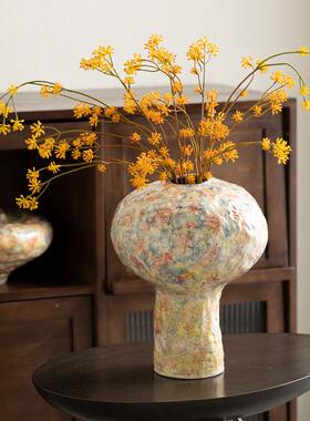 艺级贝子高驳感手工CTB-2506陶瓷花瓶中古奶风斑五彩艺术花器客厅