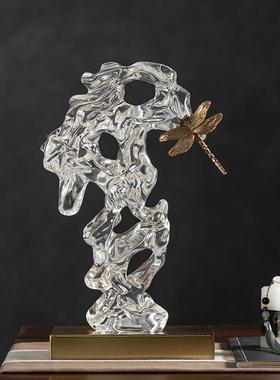 贝艺子EYF中样式透明太湖石假山摆件中古茶室禅意板间铜蜻新蜓装