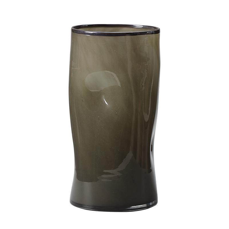 博西家居茶绿色直筒按坑玻璃花瓶现代简约轻奢高级感插干花摆件,淘宝优惠券,粉丝福利购,淘宝优惠卷