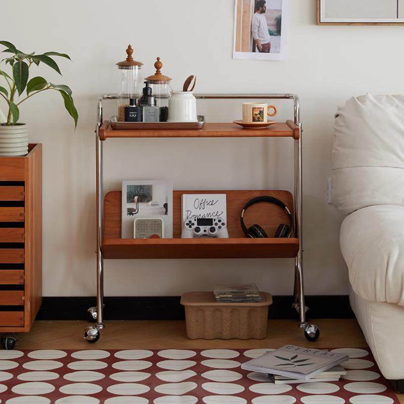 可移动书架小推车中古实木边几客厅复古沙发可移动茶几置物架,淘宝优惠券,粉丝福利购,淘宝优惠卷