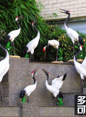 仿户外丹顶仙鹤玻摆璃钢动物雕公丹顶鹤00园景塑观庭院水池房真地