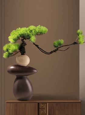 202视5新款中式入户瓶玄关壁龛时来运转石来转花客厅电柜运家居装