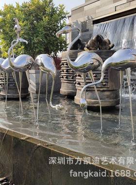 外水装池不锈钢现货大头烈鸟雕火塑饰喷火烈鸟雕泉庭院现代不锈钢