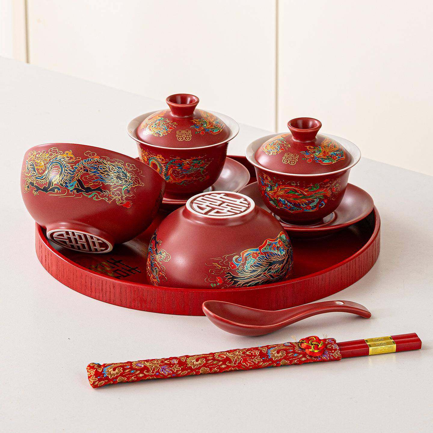 结婚改筷口敬茶杯对碗喜碗勺套装温感变色感温变色茶盖具男女方备,淘宝优惠券,粉丝福利购,淘宝优惠卷