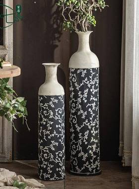 客厅酒玄关装饰摆件店民宿插圆子画美式铁瓶艺印花复古A2465落地