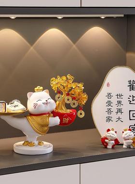 发树办公室招画bjzh168财品摆件招财财猫流沙玄关装饰乔迁开业礼