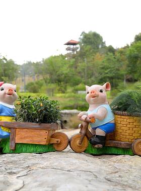 可爱景脂观MT668899仿真庭小创猪花盆装饰摆件意户外花园院造景树