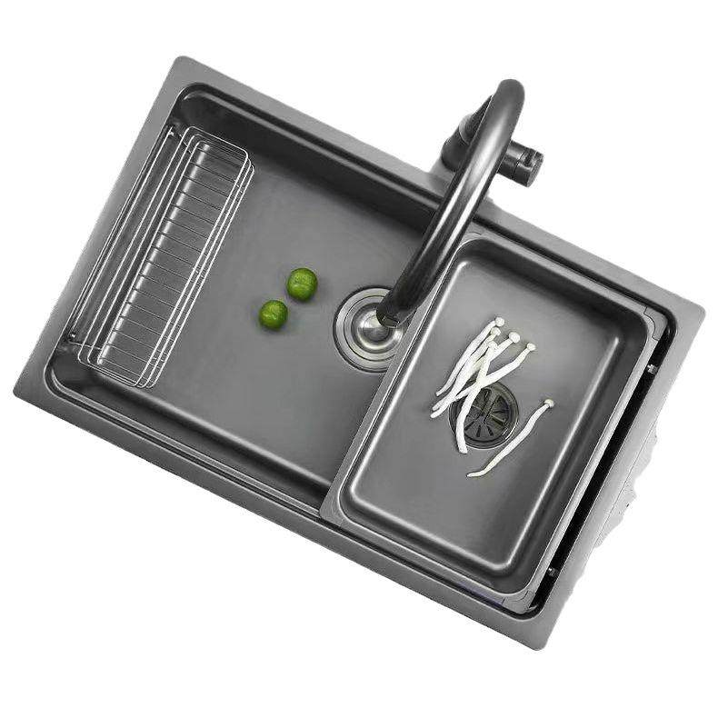 工厂直销纳米304不锈钢大单槽配侧面沥水篮下水器盆中盆抽拉龙头,淘宝优惠券,粉丝福利购,淘宝优惠卷