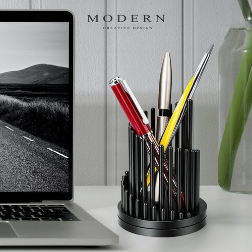 Modern铝合金旋转减压笔筒 创意高档摩登造型金属笔筒 时尚办公摆 - 图2