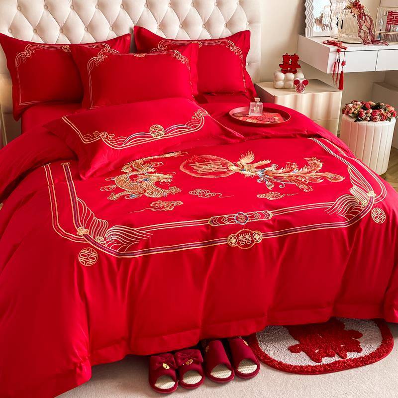 中式刺百子红图绣婚庆四件套大结婚被套床单床新婚喜被F78S67SJ床 - 图1