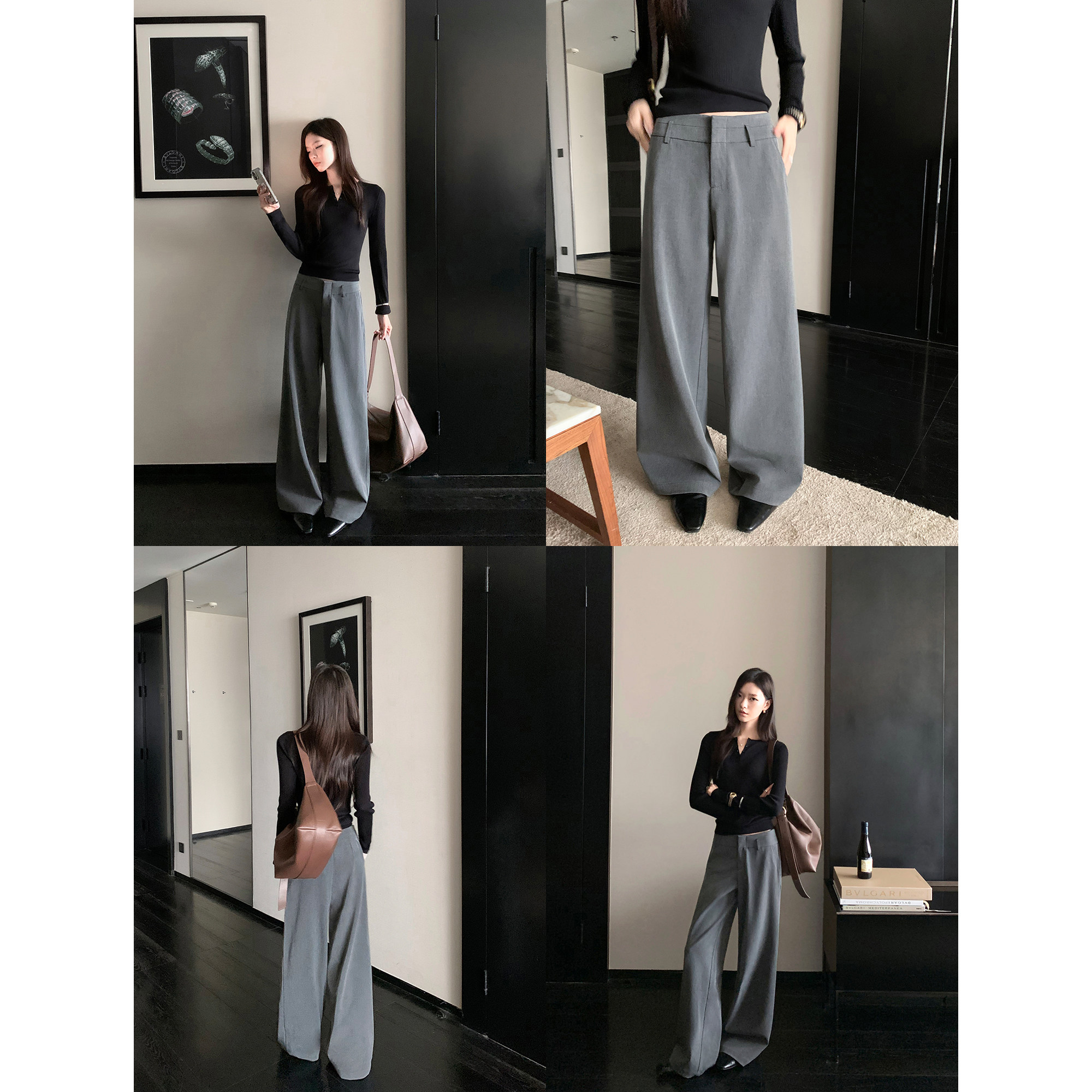 1XTWO 飒美老钱 高级感阔腿休闲西装裤女黑色宽松通勤直筒长裤子,淘宝优惠券,粉丝福利购,淘宝优惠卷