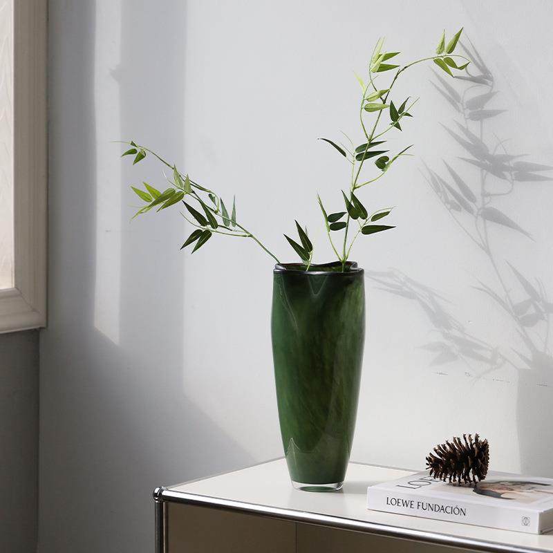 中古墨绿裙边玻璃花瓶客厅桌面水养插花民宿茶室软饰设计花器摆件,淘宝优惠券,粉丝福利购,淘宝优惠卷