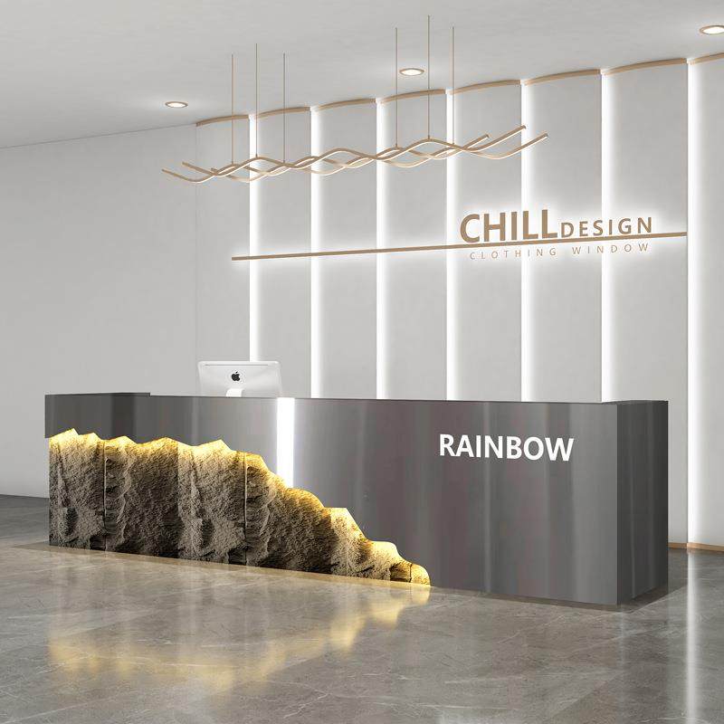 不锈钢复古前台轻奢收银台装修公司接待台茶楼吧台桌简约现代柜台,淘宝优惠券,粉丝福利购,淘宝优惠卷