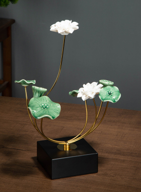 新中式荷花摆件陶瓷莲花家居装饰品客厅电视柜玄关酒柜乔迁礼品