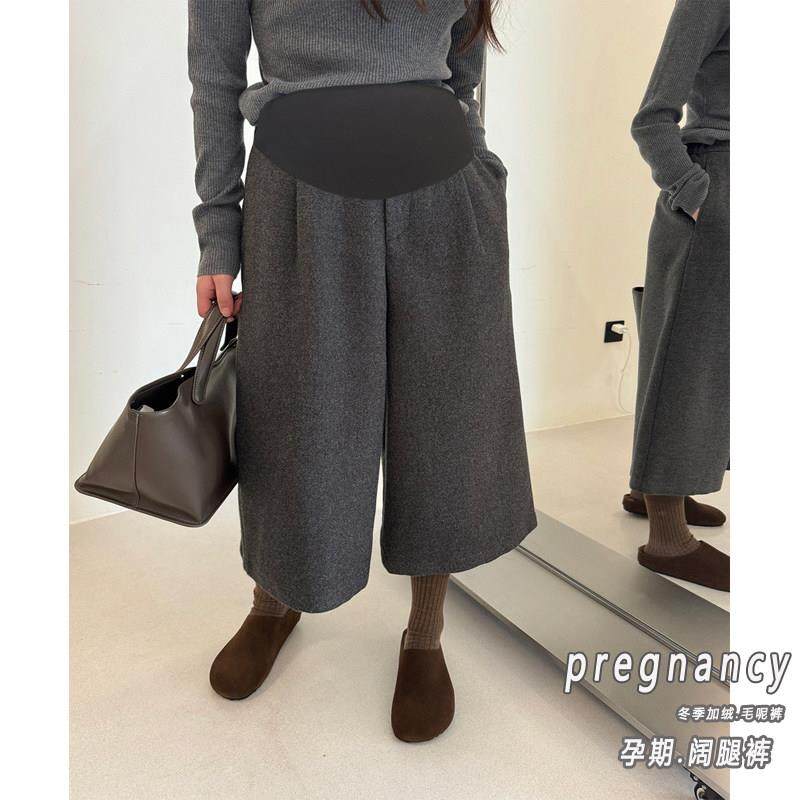 孕妇裤子秋冬托腹高腰外穿阔腿裤毛呢加绒加厚八分裤小个子打底裤,淘宝优惠券,粉丝福利购,淘宝优惠卷