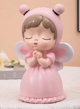 卡通可爱使蜜蜂女家孩BHI存钱罐摆件居办公天室玄面关桌装饰品