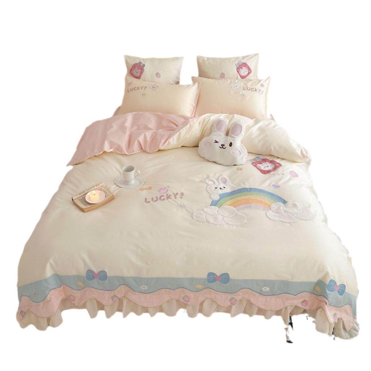 奶油风100S长绒棉床单四件套全棉儿童卡通刺绣被套纯棉床上用品,淘宝优惠券,粉丝福利购,淘宝优惠卷