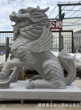 石雕麒麟青石麒麟看门护院门口规格高度可定天然石材加工