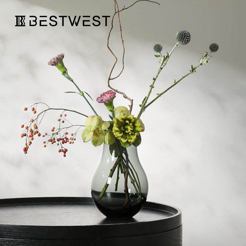 博西家居马醉木高档青灰色葫芦形玻璃花瓶摆件家居装饰品花器,淘宝优惠券,粉丝福利购,淘宝优惠卷