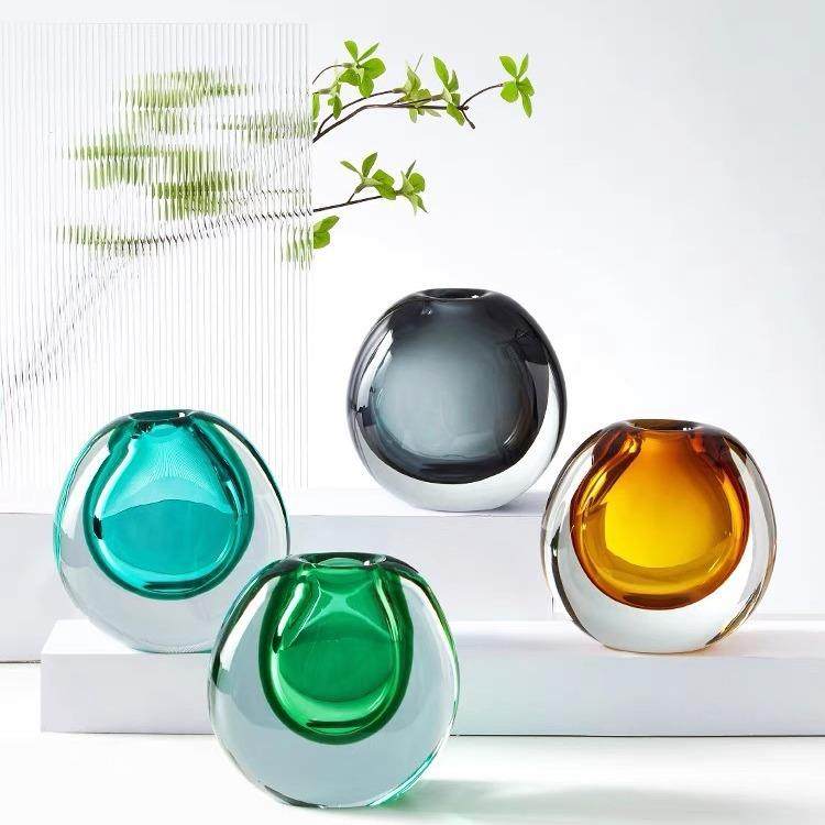 欧式简约透明玻璃花瓶摆件创意轻奢客厅茶几圆型插花器家居装饰,淘宝优惠券,粉丝福利购,淘宝优惠卷