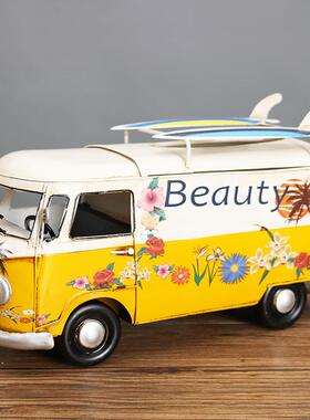 美巾式复古冲浪滑板巴士汽车模型纸艺1166抽盒纸铁纸巾盒复古模型