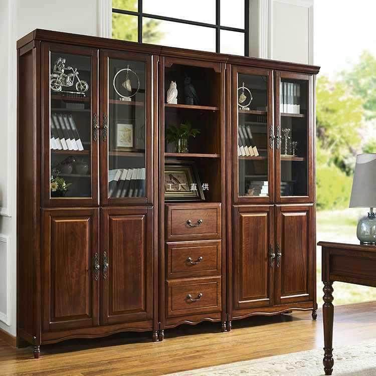美式书柜一体靠墙带门全实木书橱自由组合柜欧式置物柜书架陈,淘宝优惠券,粉丝福利购,淘宝优惠卷