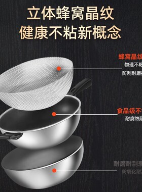 电炒锅家用炒勺多功能304食品级不锈钢蜂窝物理不粘无涂层大功率