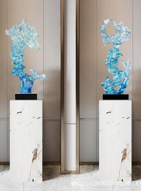 代新中式太湖石摆件高档现抽酒象TZT艺术透明落地雕塑店大工堂艺