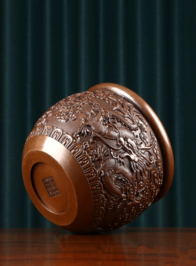 紫铜龙缸摆件铜缸入户聚宝盆中式办公室装饰品创意画卷收纳缸