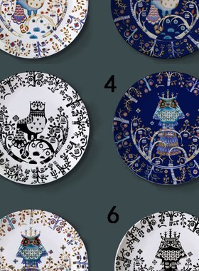 可爱鸟类猫头鹰插画艺术盘陶瓷盘子北欧圆形装饰挂盘餐盘创意摆盘