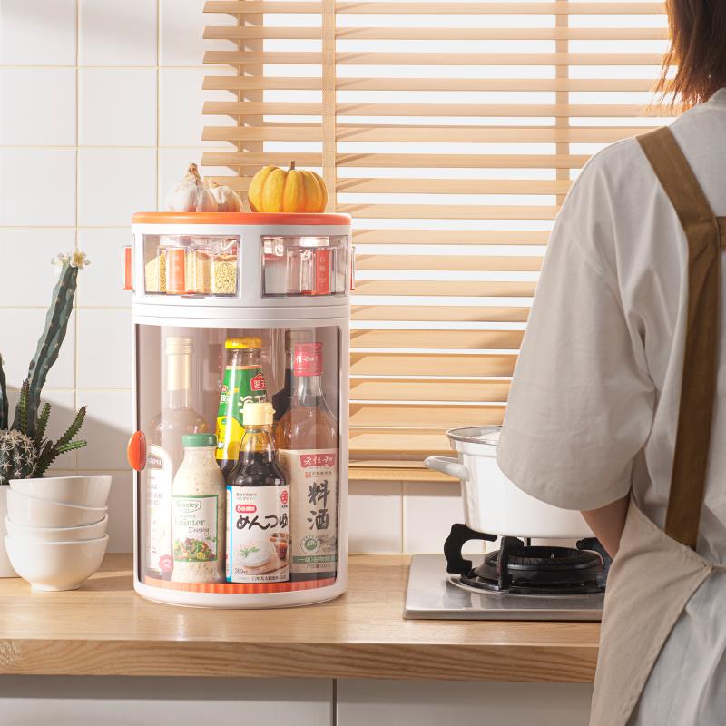 19EK rotating condiment storage rack household countertop kitchen supplies seasoning bottle storage cabinet condiment rack collection