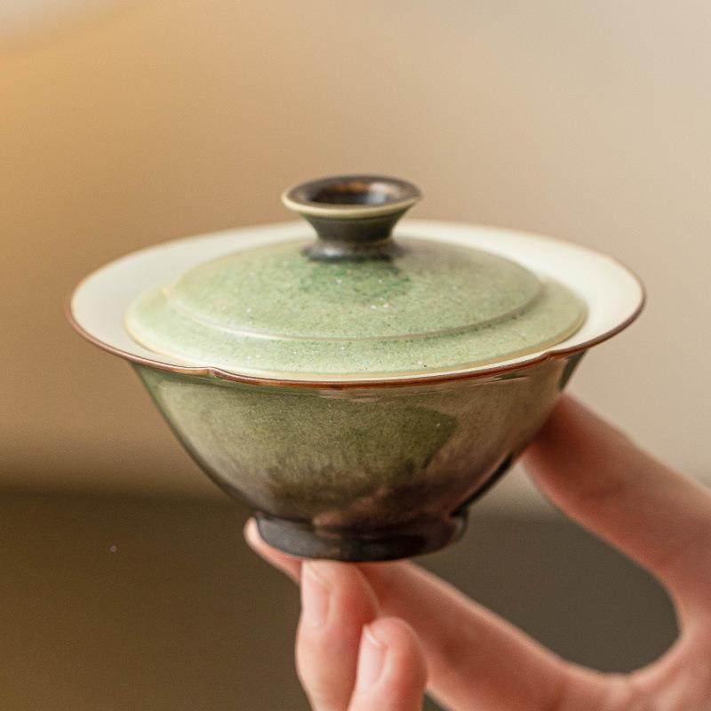 变陶瓷盖碗碧绿星空矮瓣泡茶碗带盖窑杯高档中式24JS12-0茶复古茶 - 图2