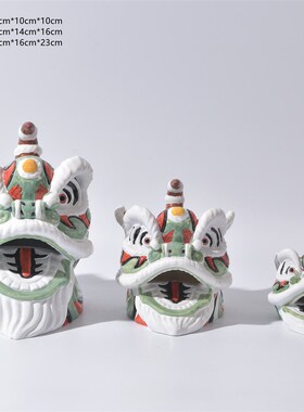 新中式透明罩子狮子摆件样板间书房客厅玄关博古架动物装饰品摆设