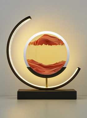 流沙画沙漏台灯艺术摆件动态书房书桌办公室装饰品生日创意山水画